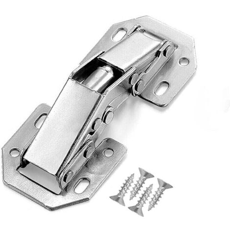 Lot de 8 charnières invisibles en acier inoxydable pour portes de placard, 105 × 44 mm, angle de porte à 90 degrés, avec 32 vis.
