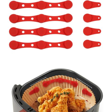 Lot de 8 clips magnétiques en silicone pour friteuse à air, accessoires de friteuse à air résistant à la chaleur, boucle de sécurité sécurise les doublures en parchemin empêchant le papier de（Rouge）