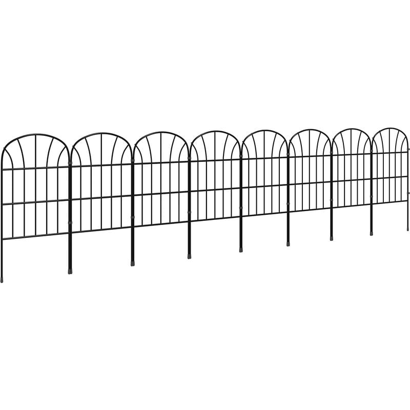 Outsunny - Lot de 8 clôtures de jardin décoratives avec ornements métal noir - Noir