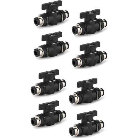Lot de 8 connecteurs pneumatiques pour robinet à boisseau sphérique - 6 mm - Noir - Pour tuyaux à air comprimé
