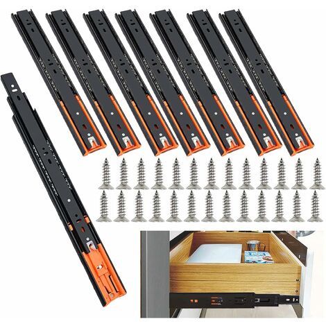 Lot de 8 Coulisse de Tiroir 250 mm, Glissières Pour Tiroirs à Roulement à Billes Fermeture Amortie et Silencieuse, Glissière à Extension Complète avec Amortisseur – Capacité Charge 35 Kg