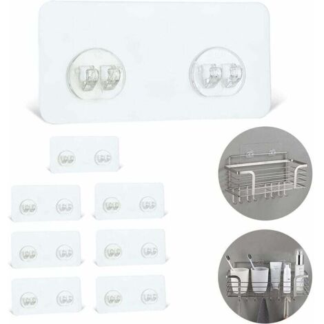 Lot de 8 crochets adhésifs de rechange pour étagère de douche, crochets autocollants solides pour salle de bain, panier de douche, porte-savon, sans perçage, accessoires de cuisine (crochet double),