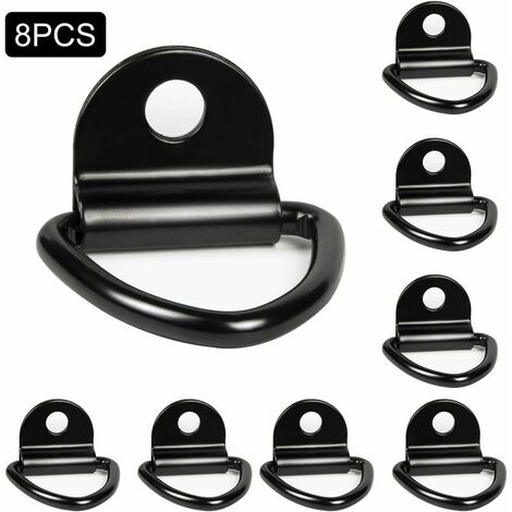 Lot de 8 crochets d'arrimage noirs en D 6480mm pour porte-kayak bateau canoë pendentif remorque camionnette voiture jardin