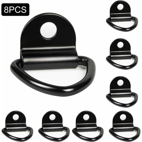 Lot de 8 crochets d'arrimage noirs en D 6480mm pour porte-kayak bateau canoë pendentif remorque camionnette voiture jardin