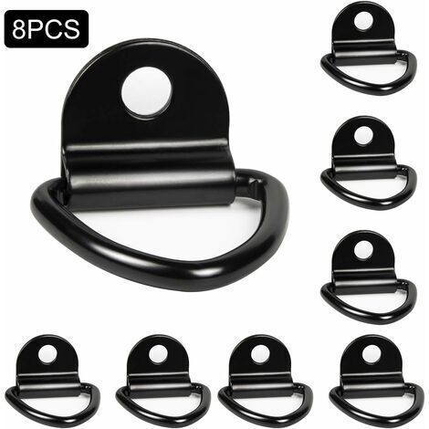 Lot de 8 crochets d'arrimage noirs en D 6480mm pour porte-kayak bateau canoë pendentif remorque camionnette voiture jardin
