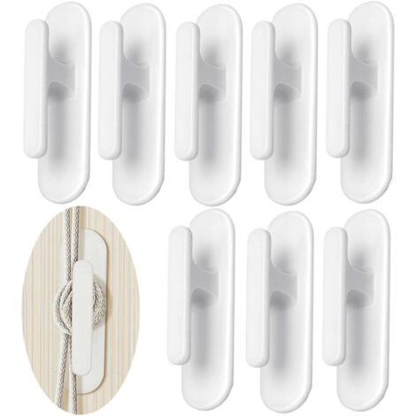 Lot de 8 crochets de cordon de store auto-adhésifs, collés au support de corde de store vénitien mural, crochets auto-adhésifs pour store de porte, crochets de cordon de store adhésifs blancs pour la