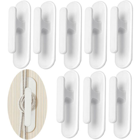 Lot de 8 crochets de cordon de store auto-adhésifs, collés au support de corde de store vénitien mural, crochets auto-adhésifs pour store de porte, crochets de cordon de store adhésifs blancs pour la 