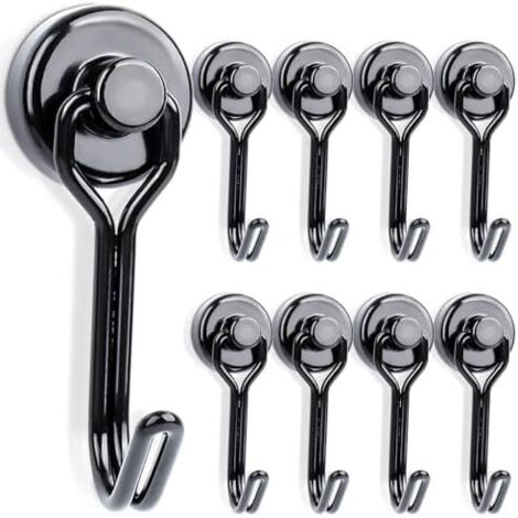 Lot de 8 crochets magnétiques extra puissants en néodyme 10 kg + 16 mm - Crochets rotatifs avec Aimants Pour suspendre plafond, camping, camionnette, barbecue, Schwarz16mm8pcs