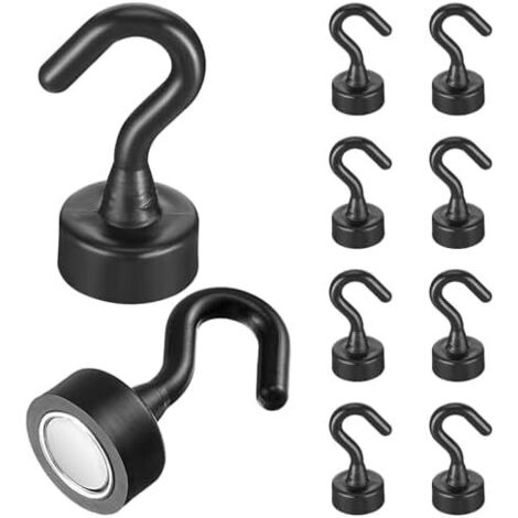 Lot de 8 crochets magnétiques extra puissants - Sans perforation Pour camping, casiers, atelier, vêtements Noir