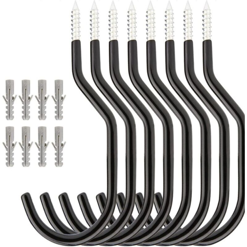 Lot de 8 Crochets Plafond de Vélo en Acier Crochets de Rangement Mural pour Garage Abri Jardin Noir