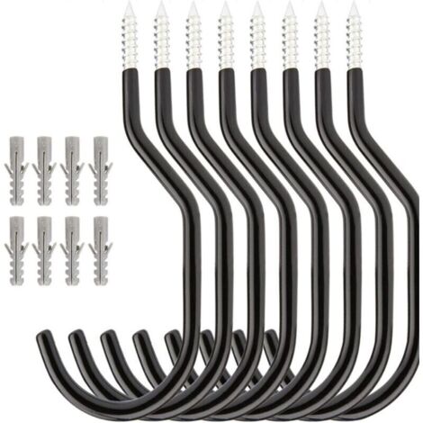 Lot de 8 Crochets Plafond de Vélo en Acier Crochets de Rangement Mural pour Garage Abri Jardin Noir