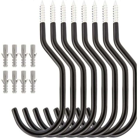 Lot de 8 Crochets Plafond de Vélo en Acier Crochets de Rangement Mural pour Garage Abri Jardin Noir