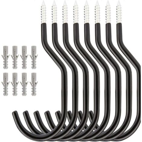 Lot de 8 Crochets Plafond de Vélo en Acier Crochets de Rangement Mural pour Garage Abri Jardin Noir