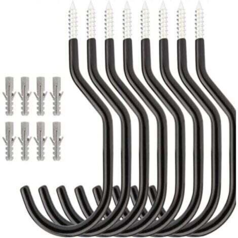 Lot de 8 Crochets Plafond de Vélo en Acier Crochets de Rangement Mural pour Garage Abri Jardin Noir