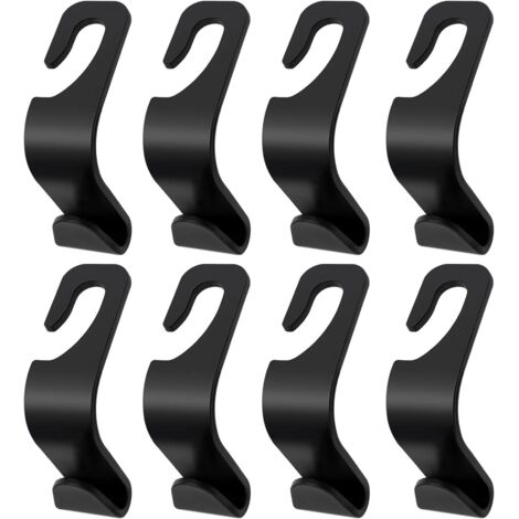 Lot de 8 crochets pour dossier de siège de voiture - Accessoires de voiture pour intérieur - En plastique noir - Convient pour sacs à main, sacs de courses, vêtements, boîte à outils portable