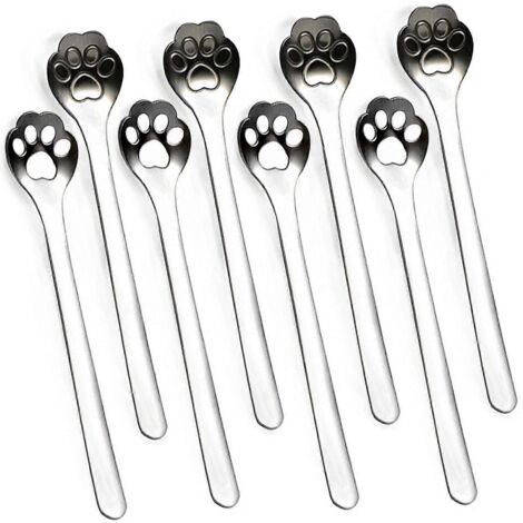 Lot de 8 cuillères à café en acier inoxydable 18/10 en forme de griffe de chat, pour sucre, café, gâteaux, desserts, crèmes glacées, 5,9 cm.