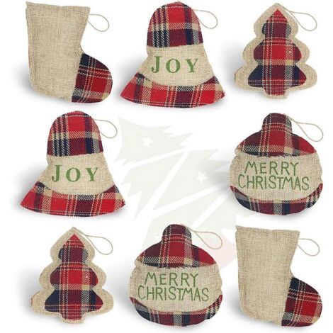 Lot de 8 décorations de Noël en toile de jute, mini-décorations de sapin de Noël amusantes et originales.