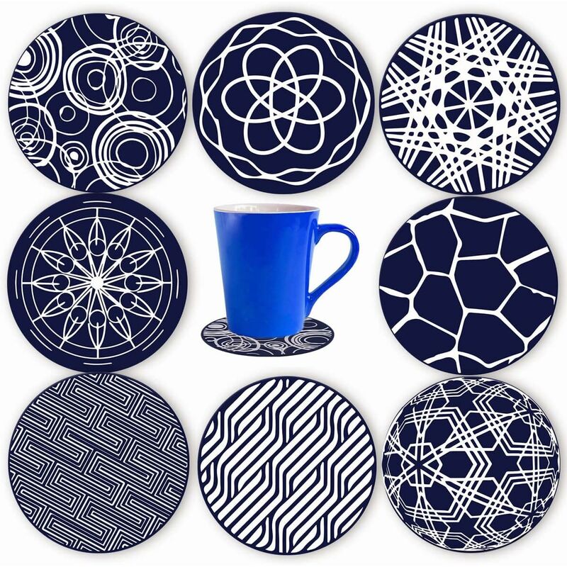 Ersandy - Lot de 8 dessous de verre ronds en silicone bleu 10 cm