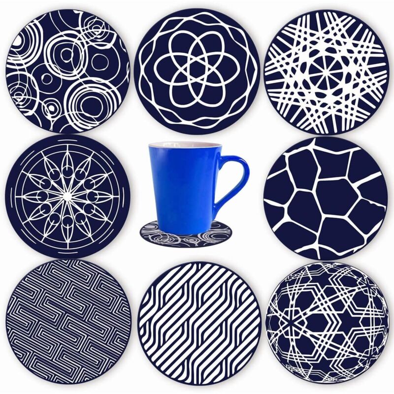 Lot de 8 dessous de verre ronds en silicone bleu 10 cm
