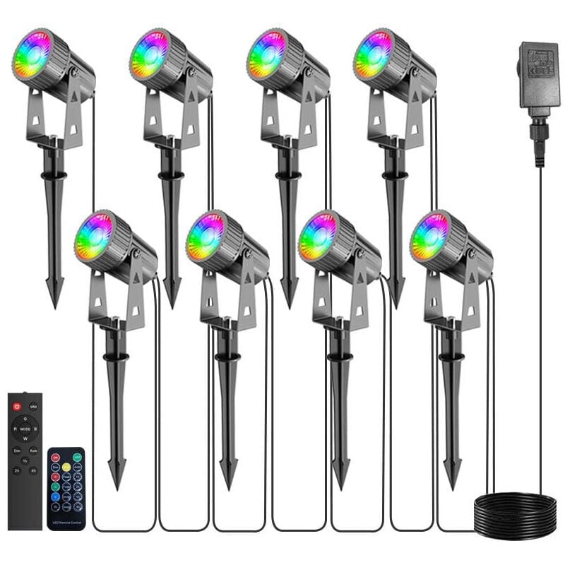 Lot de 8 Éclairage Extérieur à Piquer, 8 x 3W Spots led Extérieur, Lampes Jardin avec Piquet, Etanche IP65 Lumière Extérieur led Projecteur
