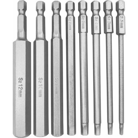 ALWAYSH Lot De 8 Embouts Hexagonal Tournevis Bit Set, Embout De Vissage Magnetique 100Mm Long Hexagonal Tige Hexagonale De 1/4" - H2.5 À H12 Pour Tournevis Et Visseuse Électrique Accessorie De Outil