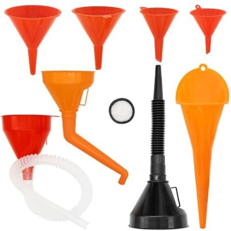 Lot de 8 Entonnoir Essence, Plastique à Essence Lot, Universel Avec Filtre et Tuyau Flexible, Pour voitures motos, huile moteur, liquide, diesel, kérosène essence -