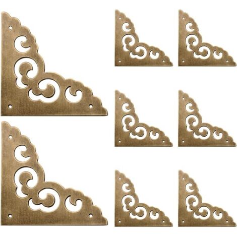 Lot de 8 équerres de coin plates en laiton pour porte d'armoire, protection d'angle en métal, motif floral