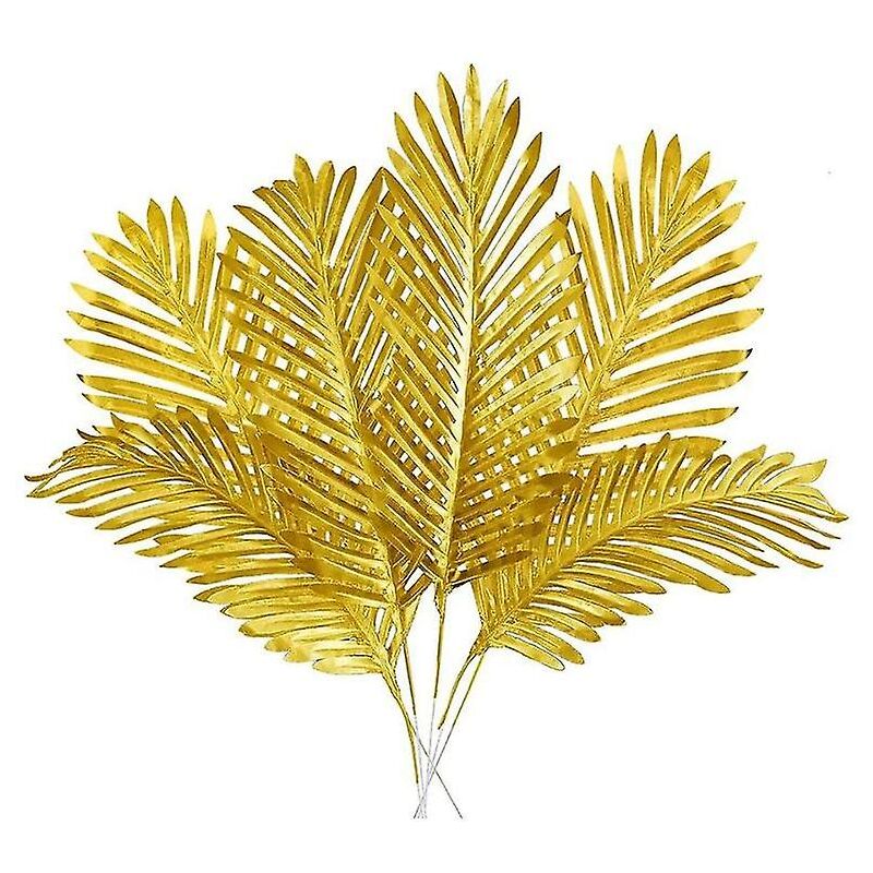 Feiyue - Lot de 8 feuilles de palmier artificielles dorées réalistes, feuilles de palmier tropicales dorées, fausses feuilles dorées