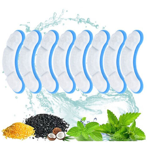 Lot de 8 filtres de rechange pour fontaine à chat - Élément filtrant bleu et blanc - Filtres pour distributeur d'eau de chat - Accessoires pour fontaine pour animaux de compagnie