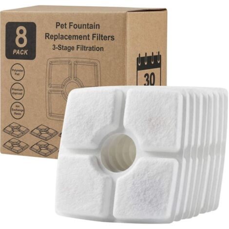 Lot de 8 filtres de rechange pour fontaines à eau pour chats et chiens, carrés de 12 cm, triple filtration - Filtres à eau potable en résine et charbon actif