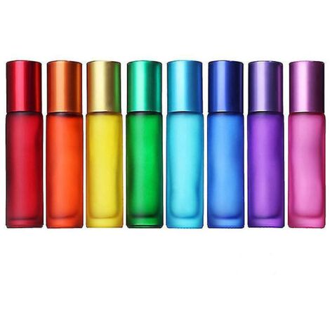 Lot de 8 flacons roll-on colorés en verre épais givré de 10 ml (1/3 oz) pour huiles essentielles et aromathérapie.