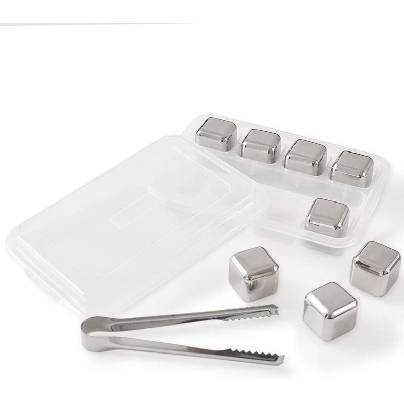 Lot de 8 glaçons réutilisables en acier inoxydable avec pince à tête et bacs à glaçons