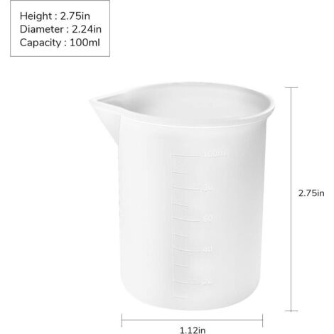 Lot de 8 gobelets doseurs en silicone de 100 ml - Gobelet doseur en plastique - Pour le bricolage, la résine époxy, la cire d'art, la cuisine