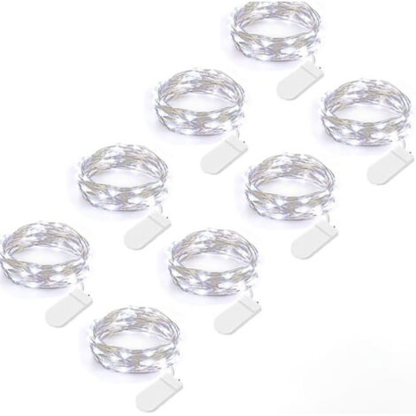 Lot de 8 Guirlande Lumineuse à Piles (Inclus) 3 Meters 30 LED Micro Guirlande en Fil Cuivre Blanc pour la Décoration de Noël Chambre Soirées Mariage