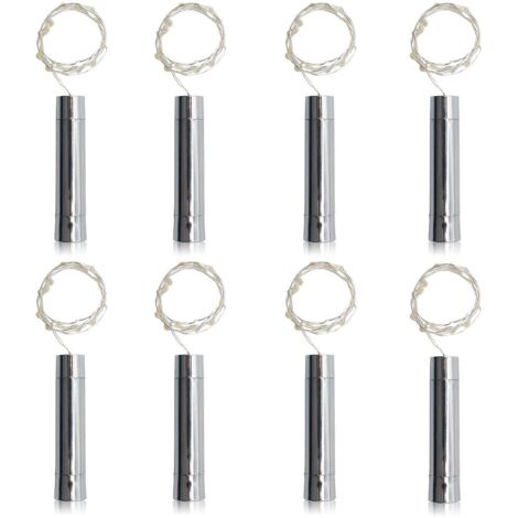 Lot de 8 guirlandes lumineuses pour bouchons de bouteille de vin (20 LED), alimentées par piles AA, longueur minimale de 1 m (3,3 pi), blanc pur.