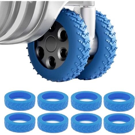 Lot de 8 housses de protection de roue en silicone pour bagages - Antidérapantes et imperméables - Pour chaises de bureau et la plupart des roues pivotantes à 8 roues (bleu)
