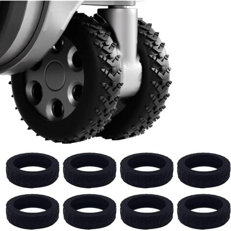 Lot de 8 housses de protection de roue en silicone pour bagages - Antidérapantes et imperméables - Pour chaises de bureau et la plupart des roues pivotantes à 8 roues (noir), Noir , Noir,