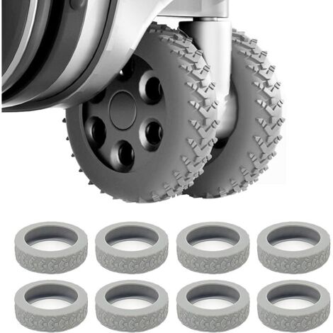 Lot de 8 housses de protection de roue en silicone pour bagages - Antidérapantes et imperméables - Pour chaises de bureau et la plupart des roues rotatives à 8 roues (gris)