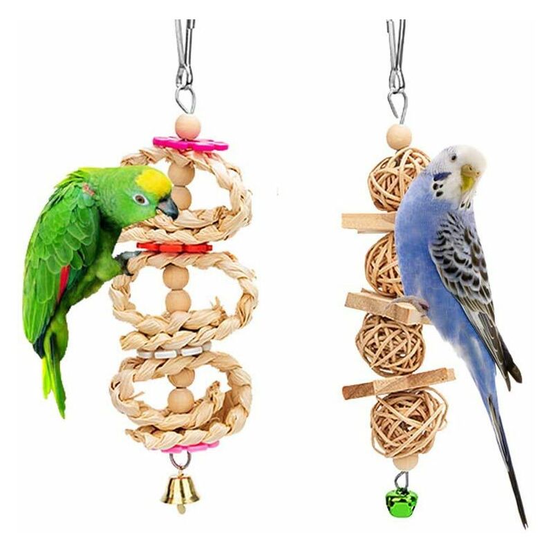Lot de 8 Jouets à mâcher pour Oiseaux, perroquets, perruches, perruches, aras, Oiseaux inséparables