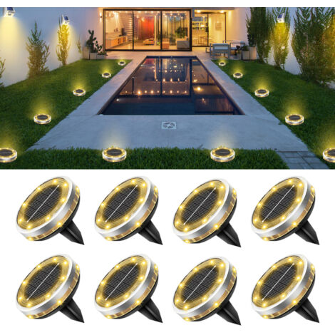 Lot de 8 lampadaires solaires d'extérieur blanc chaud, Lampes solaires étanches,Lampes solaires de jardin pour pelouse, allée et terrasse.