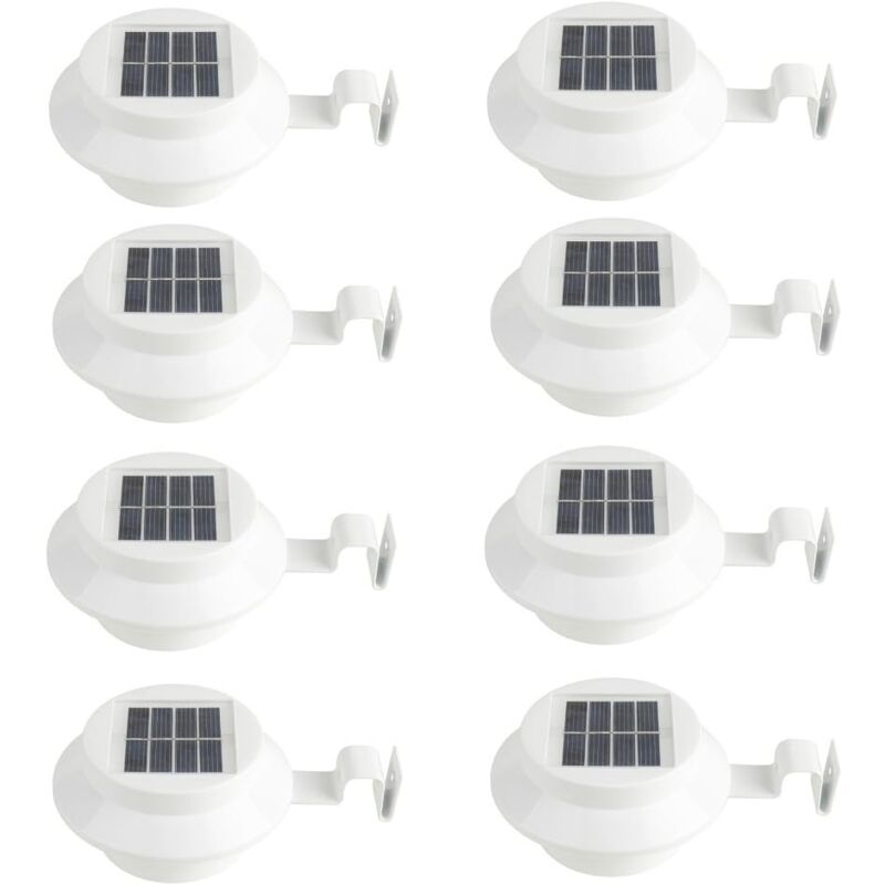 Lot de 8 lampes murales blanches à énergie solaire pour gouttière, allée, escalier, spot pour toit, terrasse, jardin, cour