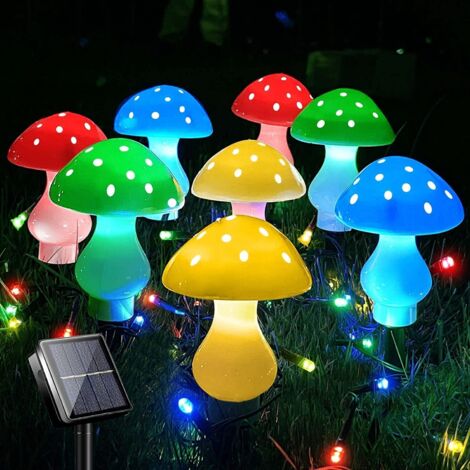Lot De 8 Lampes Solaires De Jardin Améliorées, 50 Led En Forme De Champignon, 7 M, Étanche, Alimentée En Paysage, Guirlande De Fée Mignonne Pour Cour, Terrasse, Décoration Extérieure
