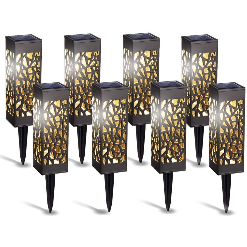 Lot de 8 lampes solaires de jardin blanc chaud – Lampes solaires étanches pour extérieur, jardin, terrasse, pelouse, cour