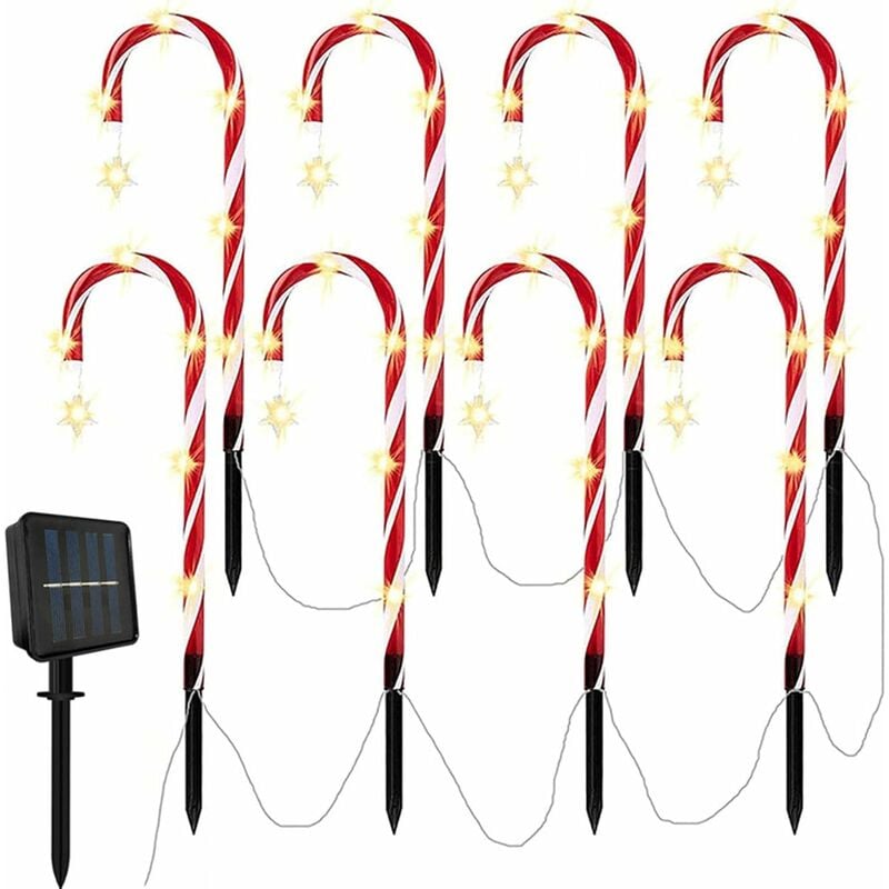 Lot De 8 Lampes Solaires De Noël En Forme De Canne à Sucre D'orge, Guirlande Lumineuse Solaire à led Pour Noël, Lumières led Solaires Pour Allée,