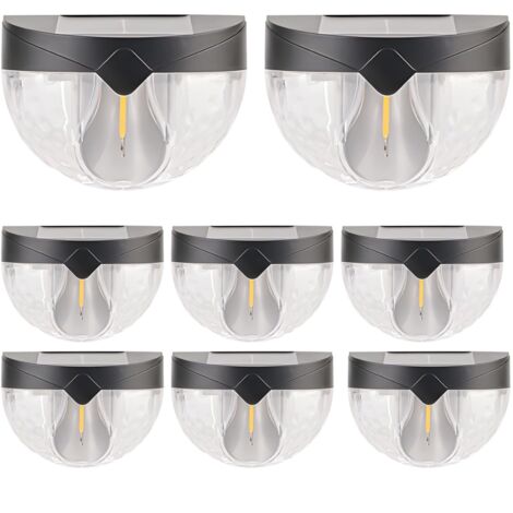 Lot de 8 lampes solaires d'extérieur en demi-cercle pour clôture, éclairage ABS étanche pour patios, terrasses, marches et jardin