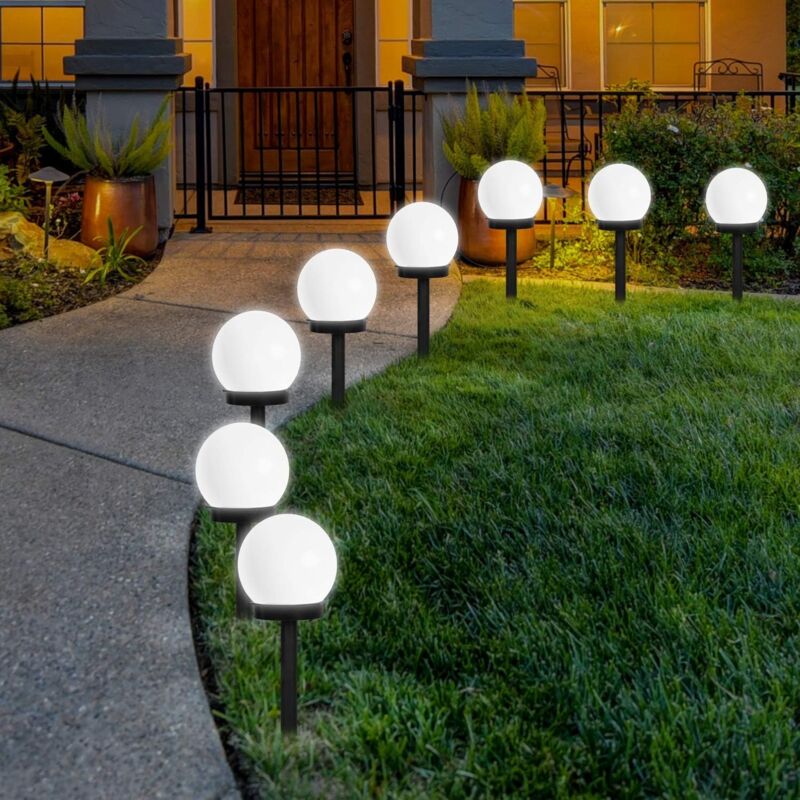 Lot de 8 lampes solaires d'extérieur en forme de globe lumineux sur piquet pour jardin, allée, blanc froid