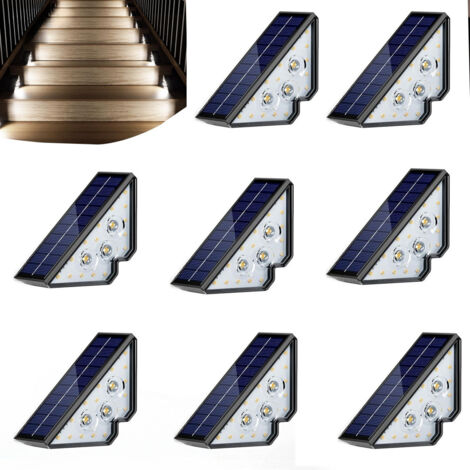 Lot de 8 lampes solaires d'extérieur, idéales pour terrasses, balustrades, escaliers, marches, cours et patios, LED blanches pour décorations de Noël