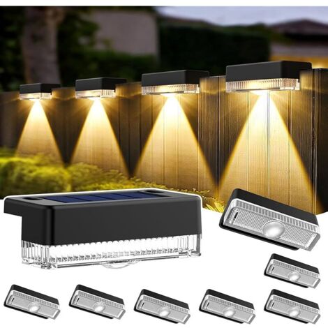 Lot de 8 lampes solaires d'extérieur pour clôture, terrasse, balustrade, marches (blanc chaud)