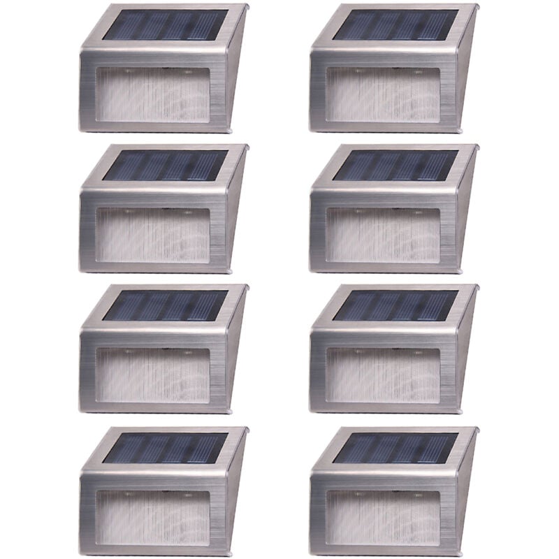 Lifcausal - Lot de 8 lampes solaires pour escaliers, 2 led, sans fil, en acier inoxydable, éclairage d'escalier, chemin, jardin, sol, mur, terrasse,