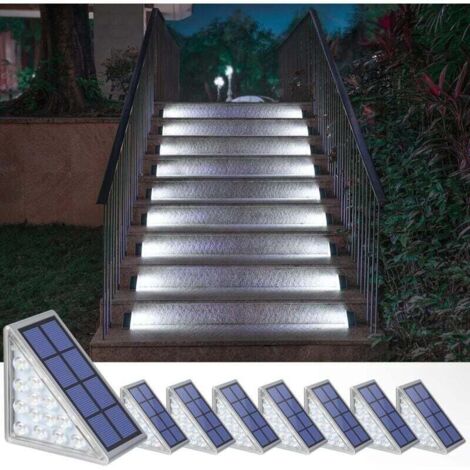 Lot de 8 lampes solaires pour escaliers, escaliers, terrasse, allée, porche, porte d\'entrée, trottoir - Blanc froid